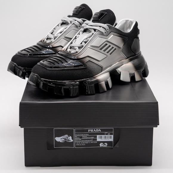 size 40eu 10 US Prada Cloudbust Thunder Black Silver Chunky Sneaker - Picture 12 of 13